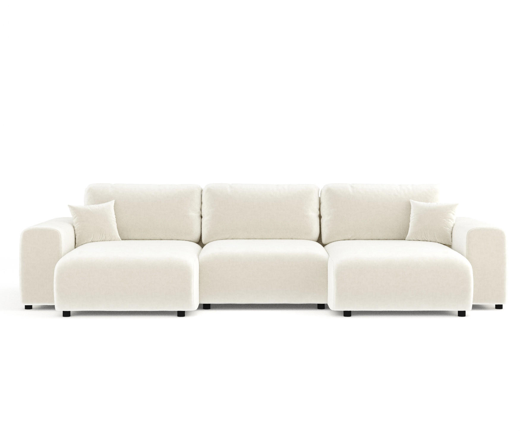 PANORAMASOFA Zanzibar Creme Samtstoff - Creme/Schwarz, Holz/Holzwerkstoff (325/79/144cm) - Maison de Reve