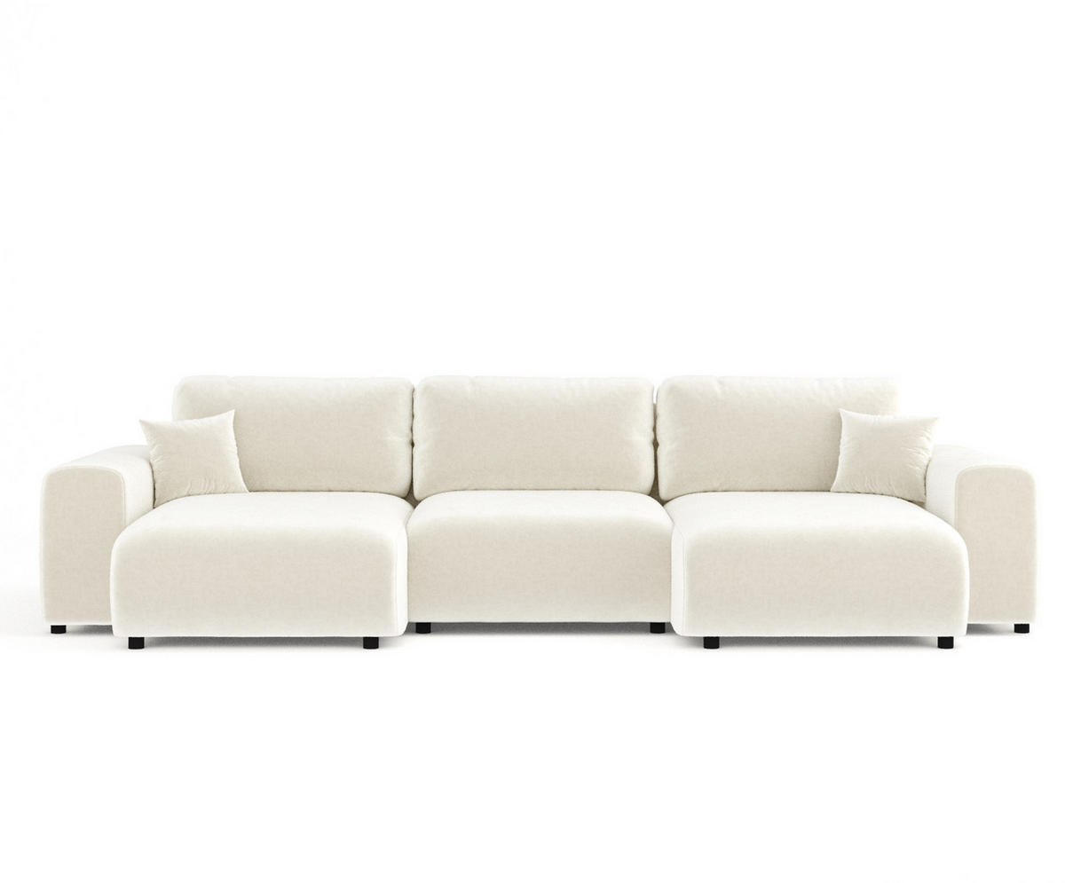 PANORAMASOFA Zanzibar Creme Samtstoff - Creme/Schwarz, Holz/Holzwerkstoff (325/79/144cm) - Maison de Reve