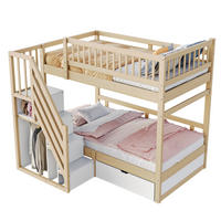 ETAGENBETT 90/200 cm aus Massivholz mit Stauraumtreppe und Schublade Naturfarben/Weiß - Naturfarben, Holz (90/200cm) - Modenvie