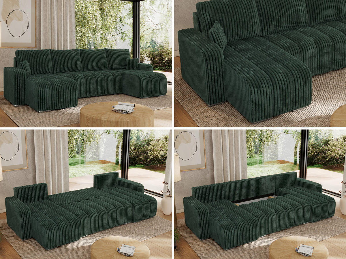 WOHNLANDSCHAFT KIRASSO U Grün Cord - Grau/Grün, Textil/Metall (320/86/147cm) - MKS