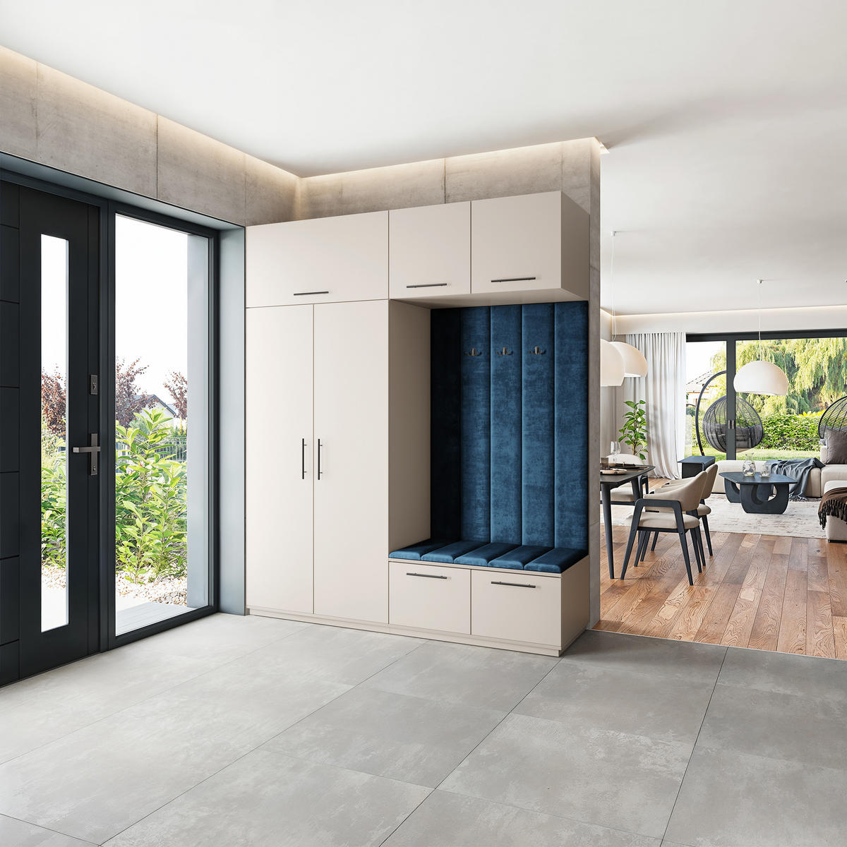 GARDEROBENSCHRANK REMA 200/240/60 cm Modern Garderobe-Set Kaschmir - Kaschmir/Blau, Holzwerkstoff (200/240/60cm) - MASSENO