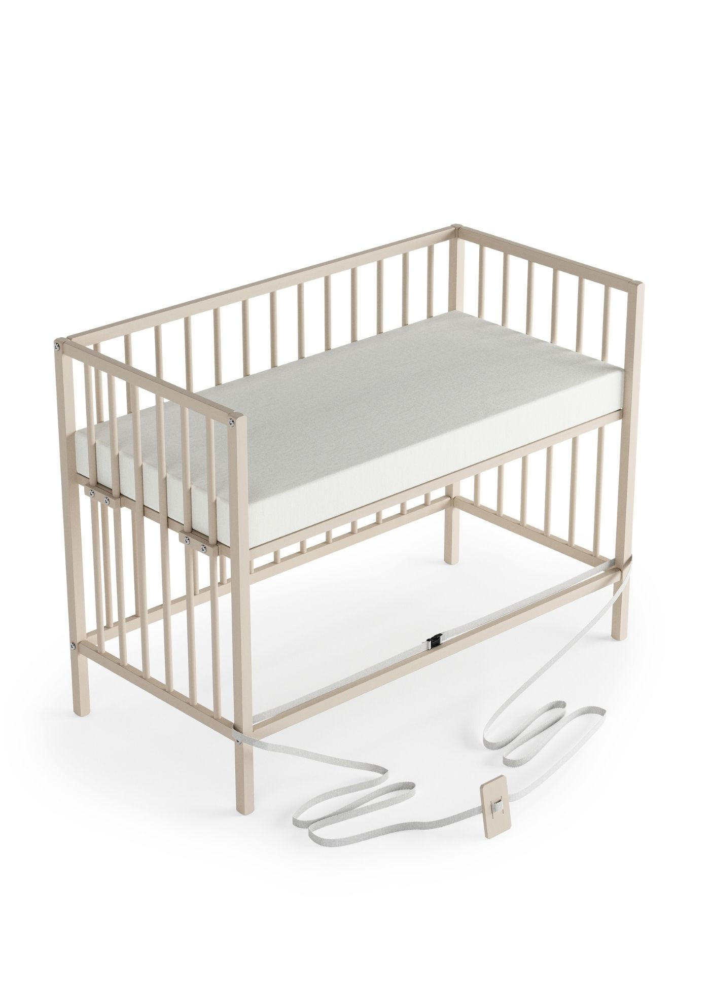 BEISTELLBETT mit Matratze SleepPlus, Rollen & Umbauseite - sahara dust - Dreamy 4 in 1 Bett - Sandfarben, Holz (120/90/60cm) - Sämann – make a difference.