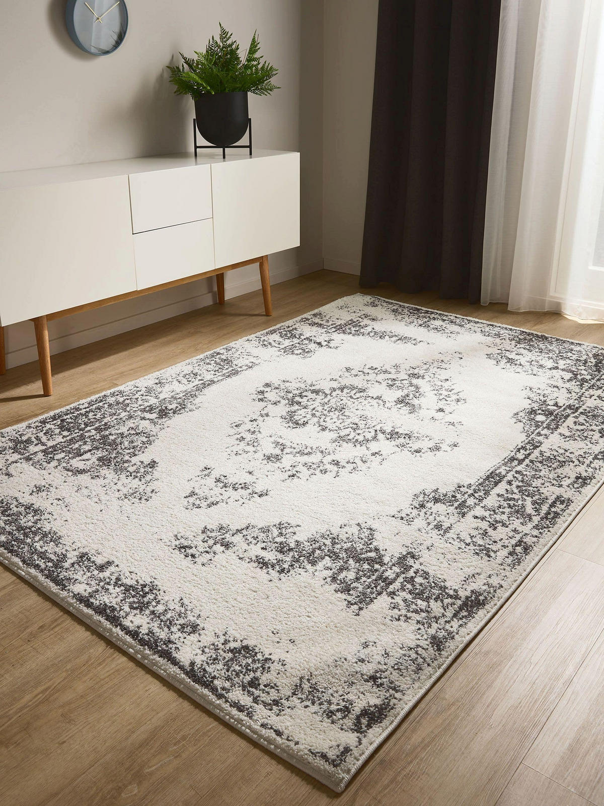 VINTAGE-TEPPICH Sia 300/400 cm - Creme/Grau, Kunststoff (300/400cm) - benuta
