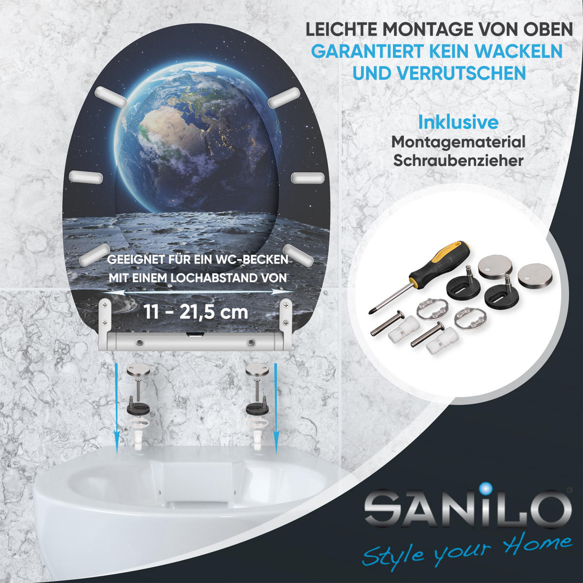 WC-SITZ mit Absenkautomatik & Top Fix Earth - Schwarz, Holzwerkstoff (37.7/5.5/48cm) - Sanilo
