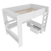 HOCHBETT 140/200 cm DE-04535, mit LED, Schreibtisch, Schublade und Regalen in Weiß - Weiß, Holz/Holzwerkstoff (140/200cm) - ComfortXL