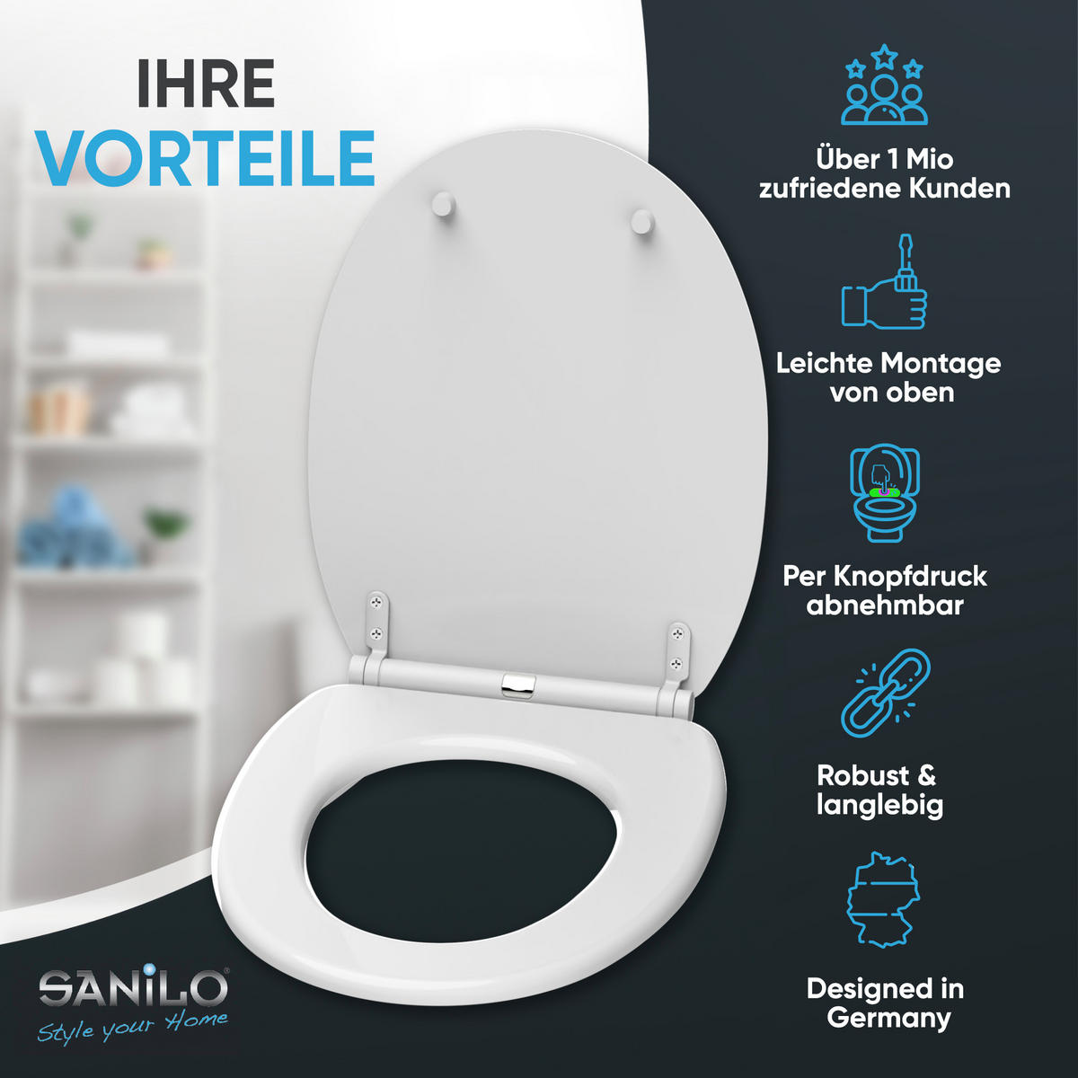 WC-SITZ mit Absenkautomatik & Top Fix Weiß - Weiß, Holzwerkstoff (37.7/5.5/48cm) - Sanilo