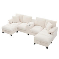 WOHNLANDSCHAFT 293/142/93 cm Beige mit Stauraum, Getränkehaltern und 2 USB-Anschlüssen - Beige, Textil (293/93/142cm) - Oxeza