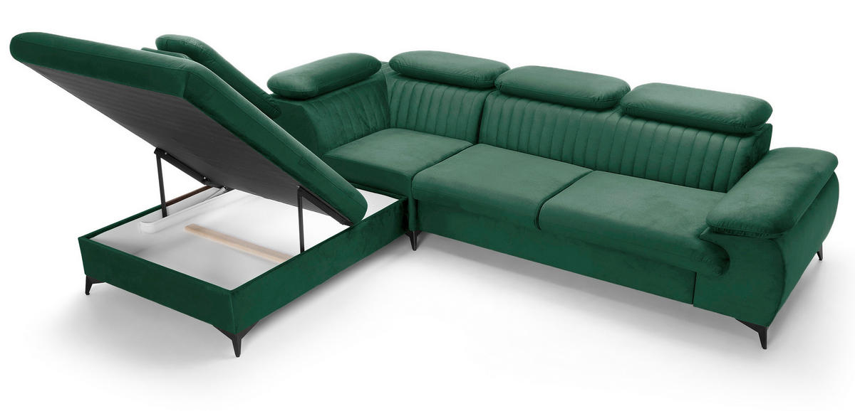 ECKSOFA 275 cm mit verstellbaren Kopfstützen Xanto L, Links, Grün - Grün, Holz (275/221cm) - Emporius