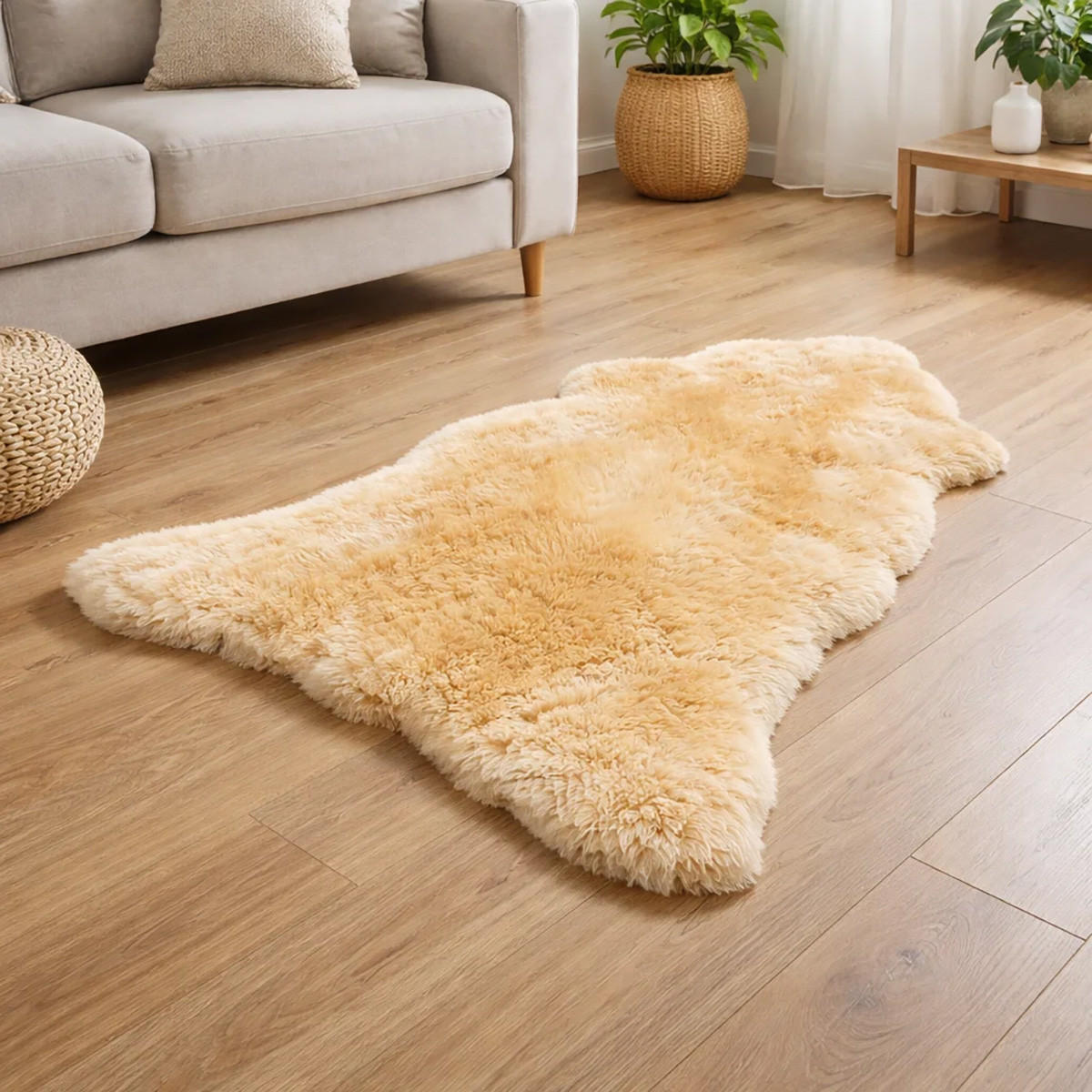 FELL Deutsches Merino Lammfell Schaffell Hellbraun ca. 135 cm - Hellbraun, Fell (80/135cm) - Provellus