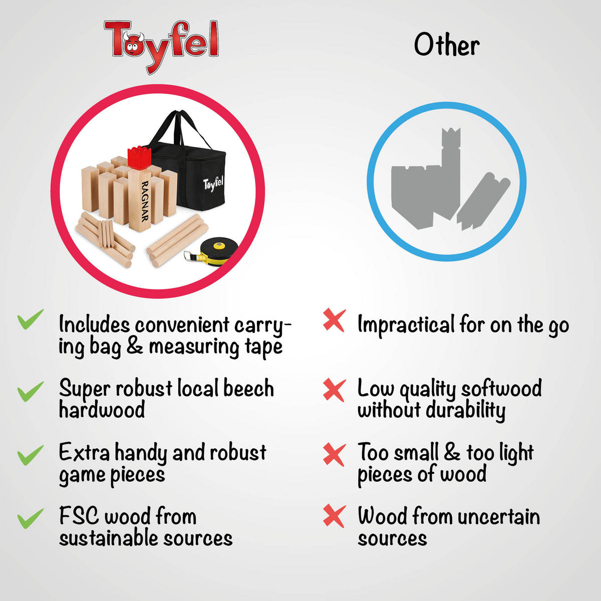 KUBB Ragnar - Naturfarben, Holz (30/6cm) - Toyfel