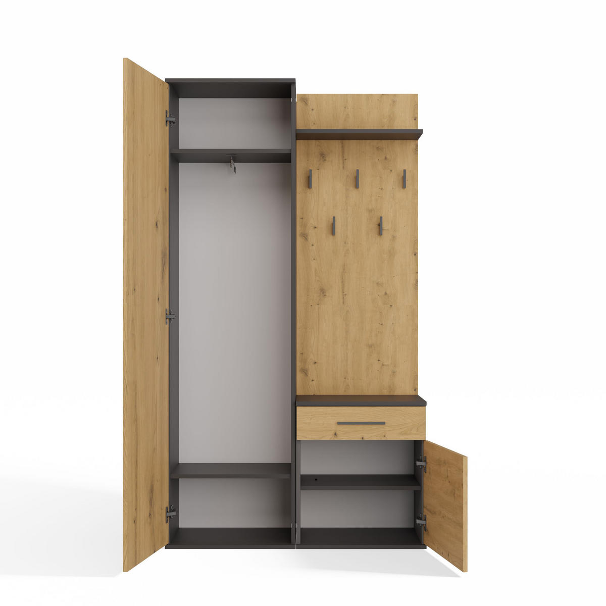 ŠATNÍK moderní se zrcadlem Duo antracit, Artisan 100/180/35 - antracitová, kompozitní dřevo (100/180/35cm) - RAUMHIRSCH FURNITURE