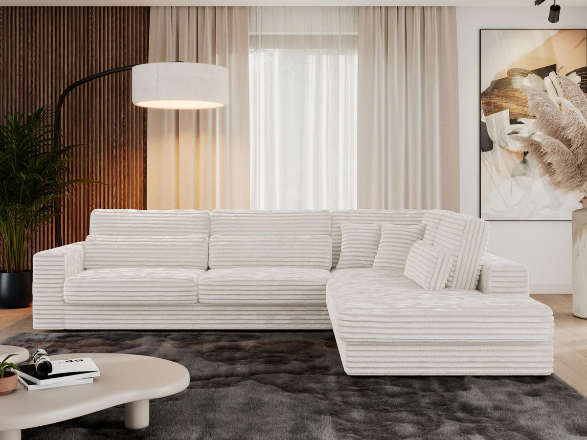 ECKSOFA Savona Beige breiter Cord - rechts - Beige/Schwarz, Kunststoff/Textil (249/316cm) - MKS