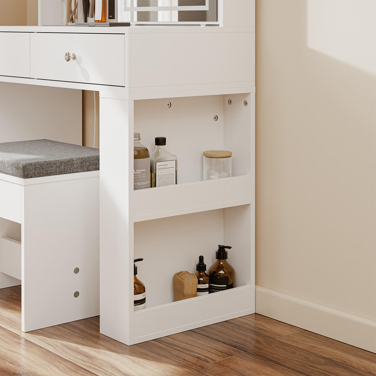 SCHMINKTISCH mit Spiegel (3 einstellbaren Lichtfarben) und Hocker 120x40x127cm - Weiß, Holzwerkstoff (120/127/40cm) - SoBuy