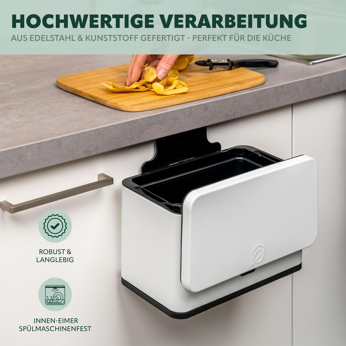 BIOMÜLLEIMER 3 Liter, Metall, weiß - Weiß, Metall (26/17/14cm) - eluno