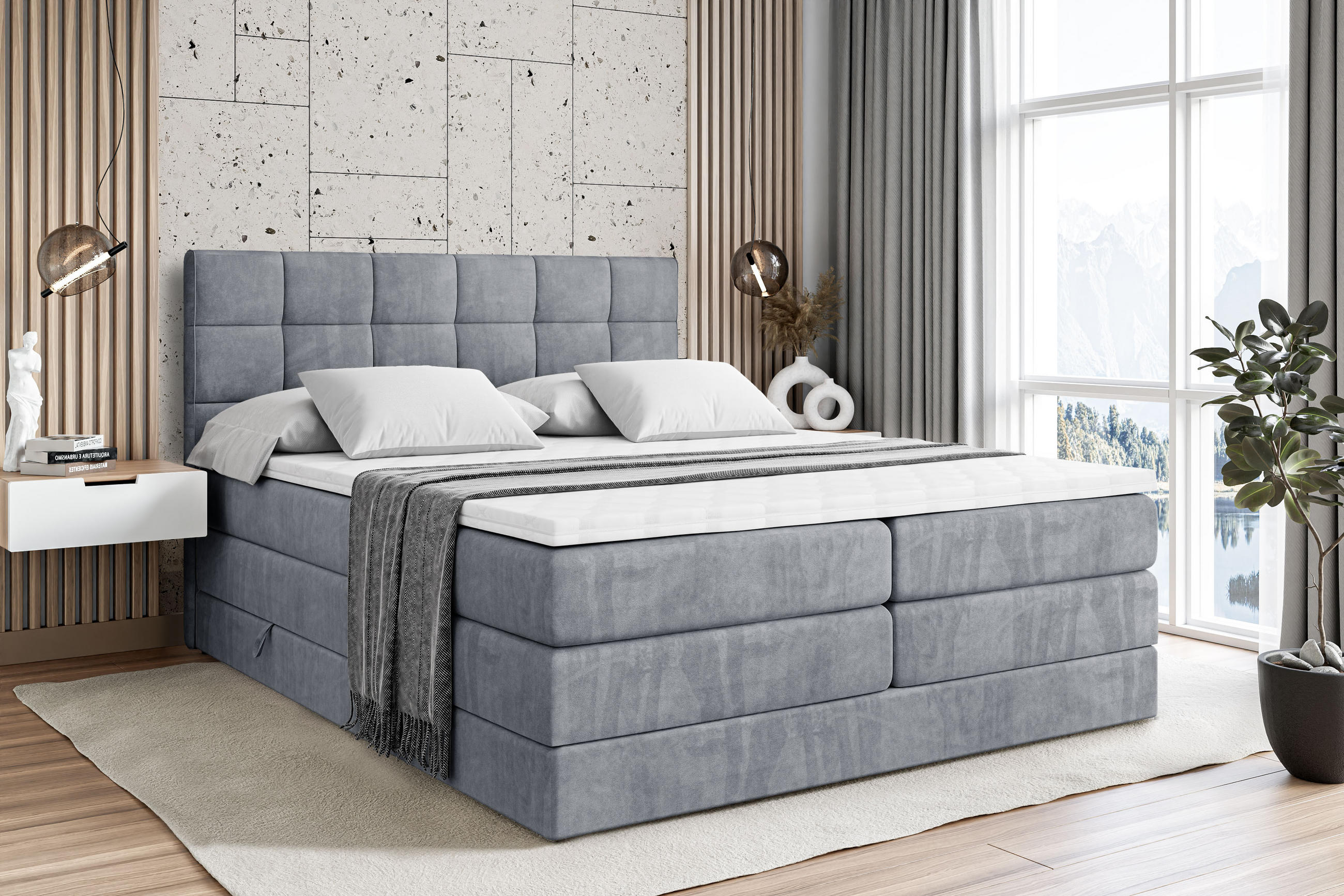 BOXSPRINGBETT APO KING - 140 x 200 - H3/H4 - Grau - Grau, Holzwerkstoff (140/200cm) - ALTDECOR
