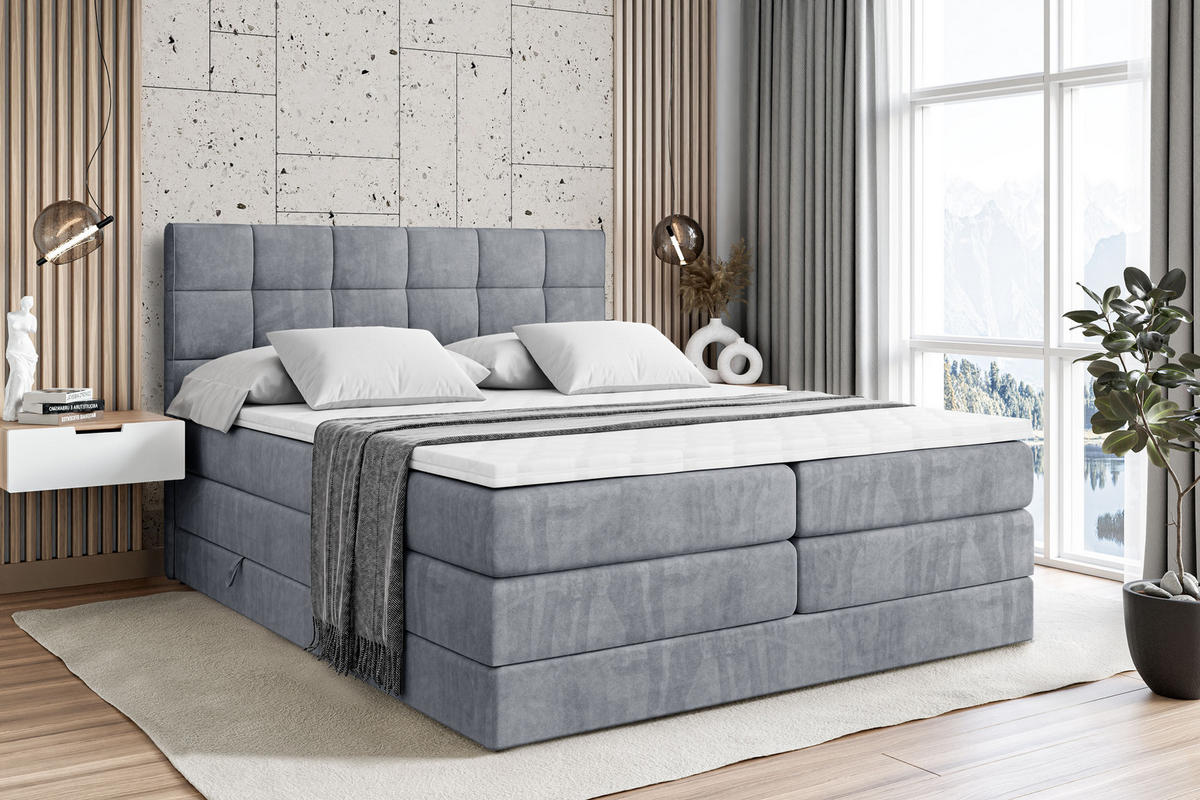 BOXSPRINGBETT APO KING - 160 x 200 - H3/H4 - Grau - Grau, Holzwerkstoff (160/200cm) - ALTDECOR