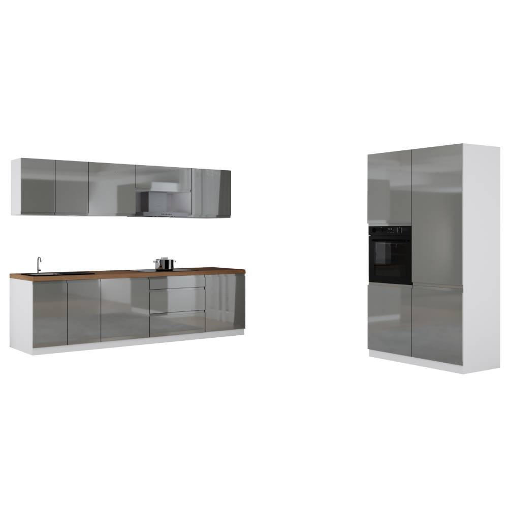 KÜCHENZEILE 280 cm x 120 cm - Aspen KA26-M280 - in Grau / Hochglanz - Grau, Holz (400/212/58cm)