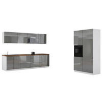 KÜCHENZEILE 280 cm x 120 cm - Aspen KA26-M280 - in Grau / Hochglanz - Grau, Holz (400/212/58cm)