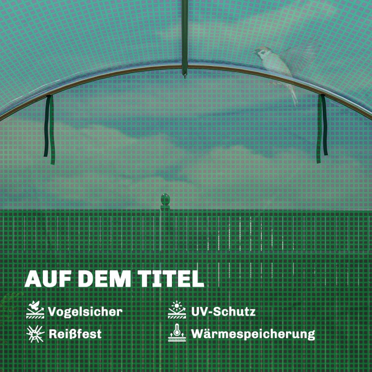 GEWÄCHSHAUS aus Polyethylen 295x400x200 cm in Grün mit 2 Rolltüren & 8 Netzfenstern - Grün, Kunststoff (295/200/400cm) - Modfu