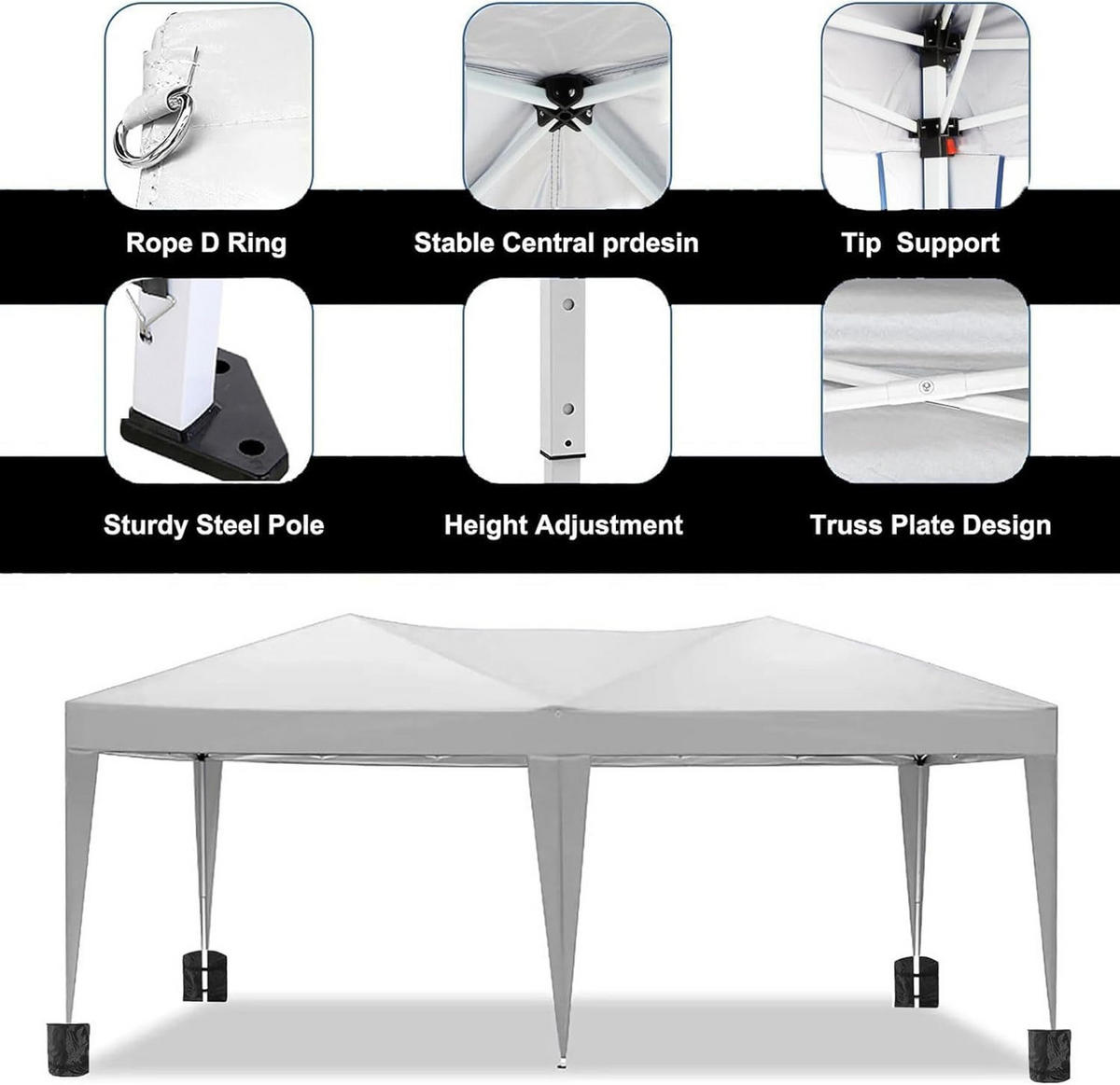 FALTPAVILLON –Grau– 3×6 m, UV-beständig und wasserdicht, mit 6 Seitenteilen - Grau, Metall (293/265/583cm) - Kaket
