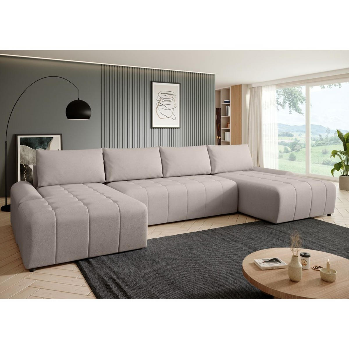WOHNLANDSCHAFT Costa U Cappuccino, Velours - Schwarz/Cappuccino, Kunststoff/Textil (367/80/169cm) - Beautysofa