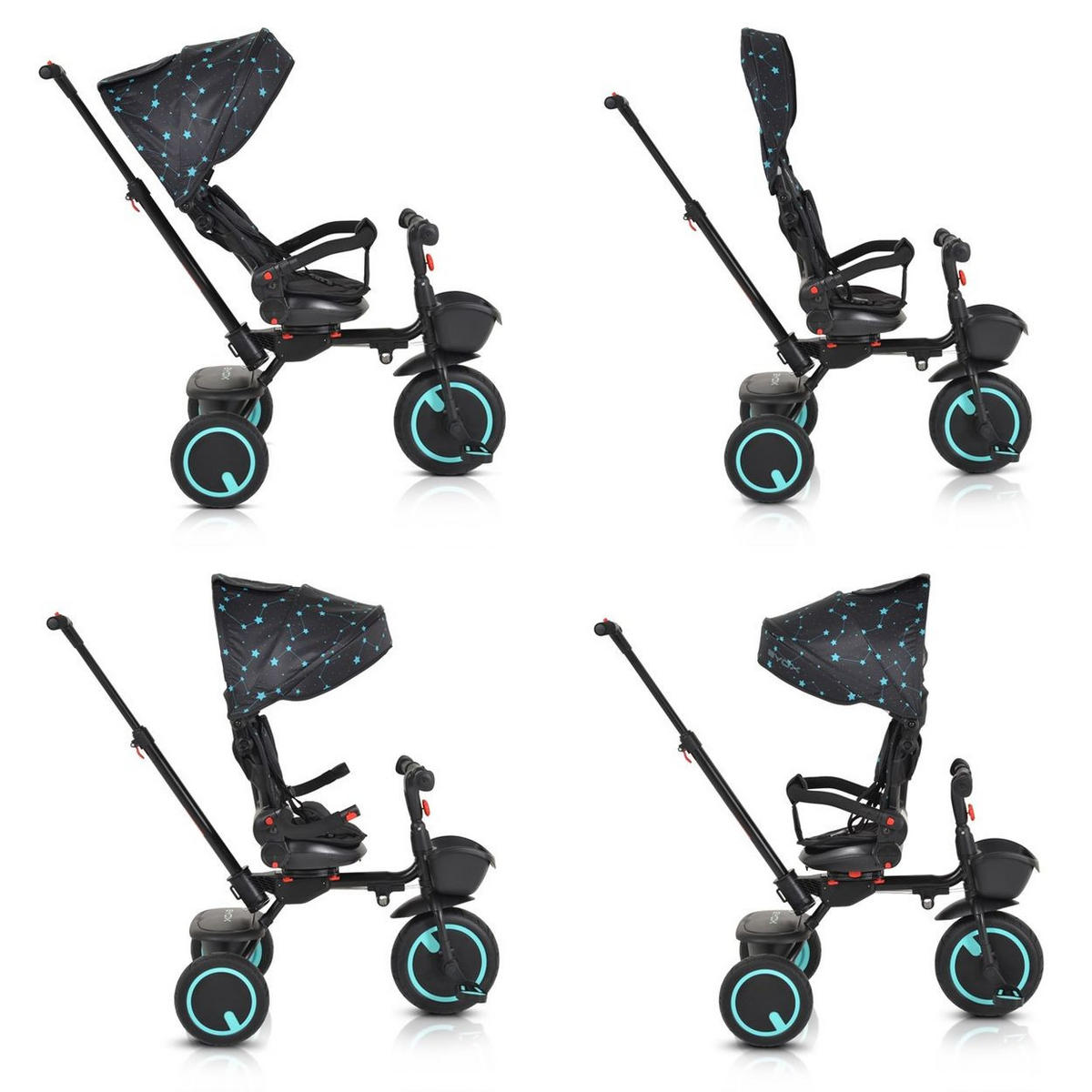 DREIRAD Orion faltbar türkis PU-Reifen, drehbarer Sitz, Schiebestange - Blau, Metall (72/52/103cm)