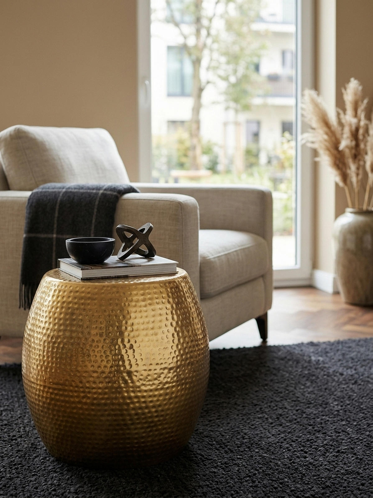 BEISTELLTISCH Aluminium Hammerschlag ENNS, Gold 42x42x42 cm - Goldfarben, Metall (42/42/42cm) - KADIMA DESIGN