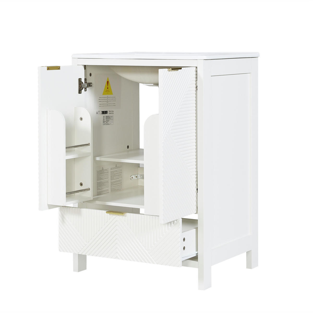 BAD-WASCHTISCHUNTERSCHRANK Weiß mit Keramikbecken - Weiß, Holzwerkstoff (61/87/47cm) - Urban Meuble