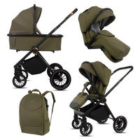 KINDERWAGEN Castor 2in1 Olive Babywanne, Buggy Sportsitz, Faltbar, Wickeltasche - Schwarz/Olivgrün, Textil/Metall (58/100cm) - BabyLux