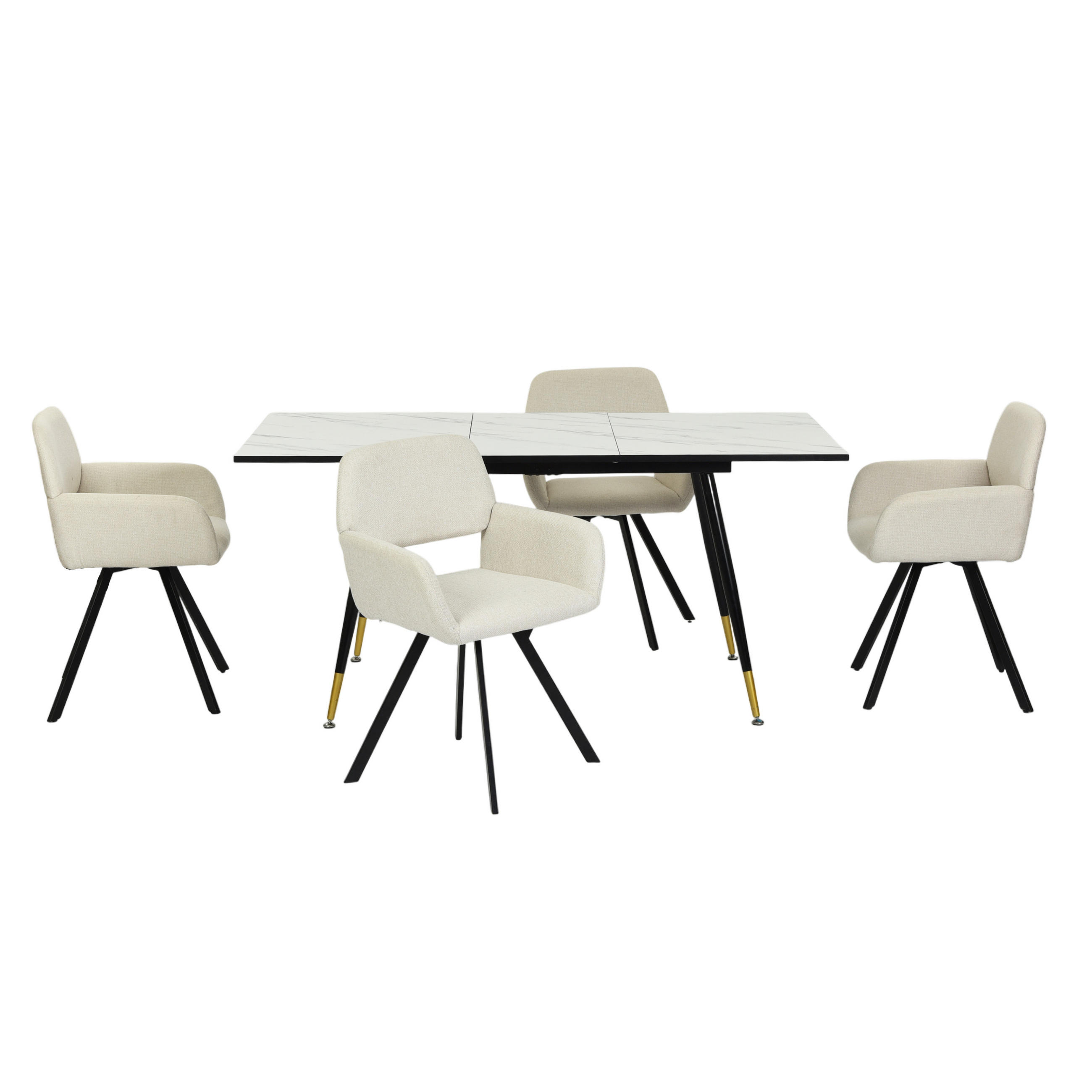 ESSZIMMER SET ausziehbarer Tisch und 4 drehbare Stühle mit beige Stoffbezug - Beige/Schwarz, Holzwerkstoff/Metall (80/75/160cm) - Urban Meuble