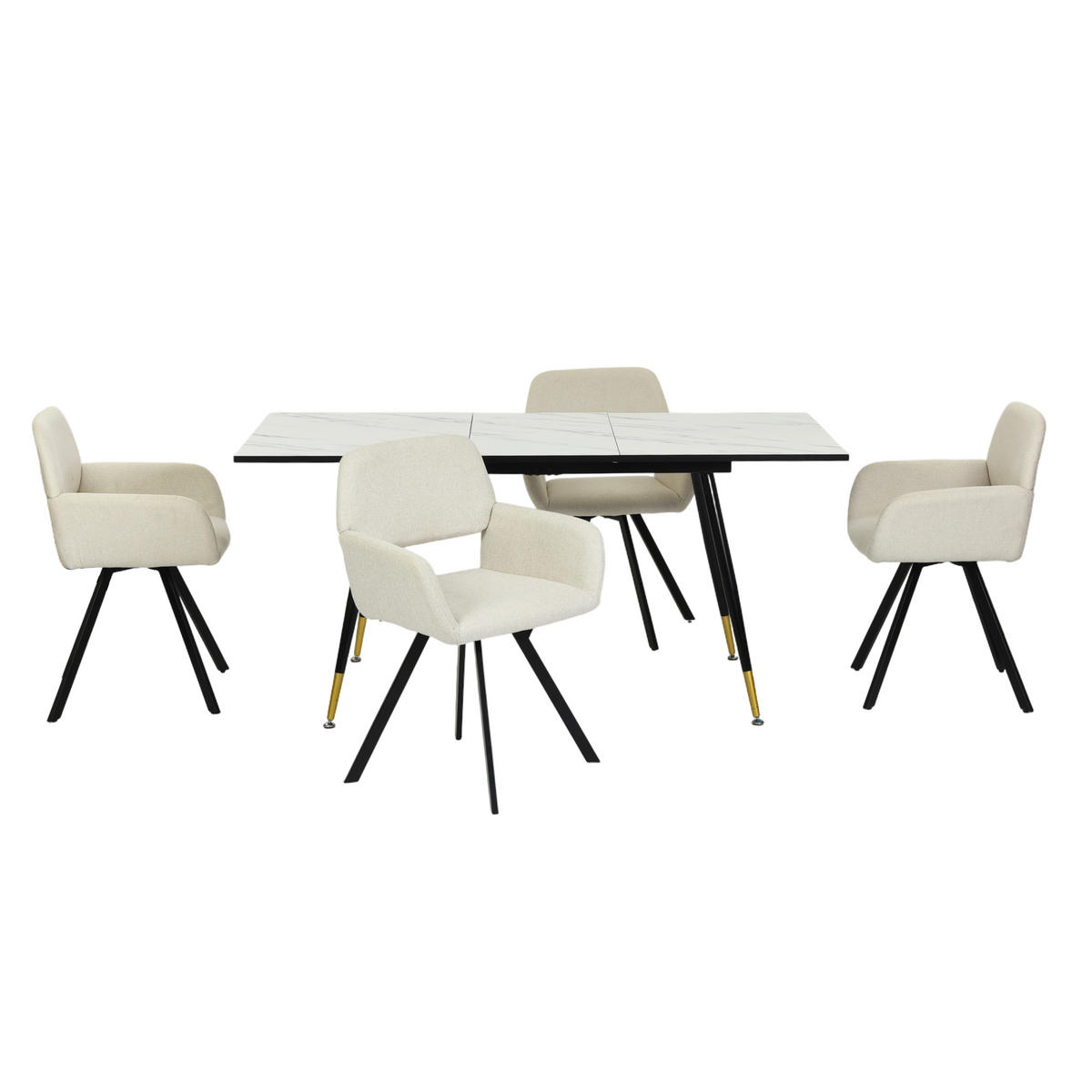 ESSZIMMER SET ausziehbarer Tisch und 4 drehbare Stühle mit beige Stoffbezug - Beige/Schwarz, Holzwerkstoff/Metall (80/75/160cm) - Urban Meuble