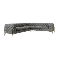 ECKSOFA Chesterfield Lexi Grau Samt, langer Schenkel links - Goldfarben/Grau, Holz/Textil (323/264cm) - S-Style Möbel