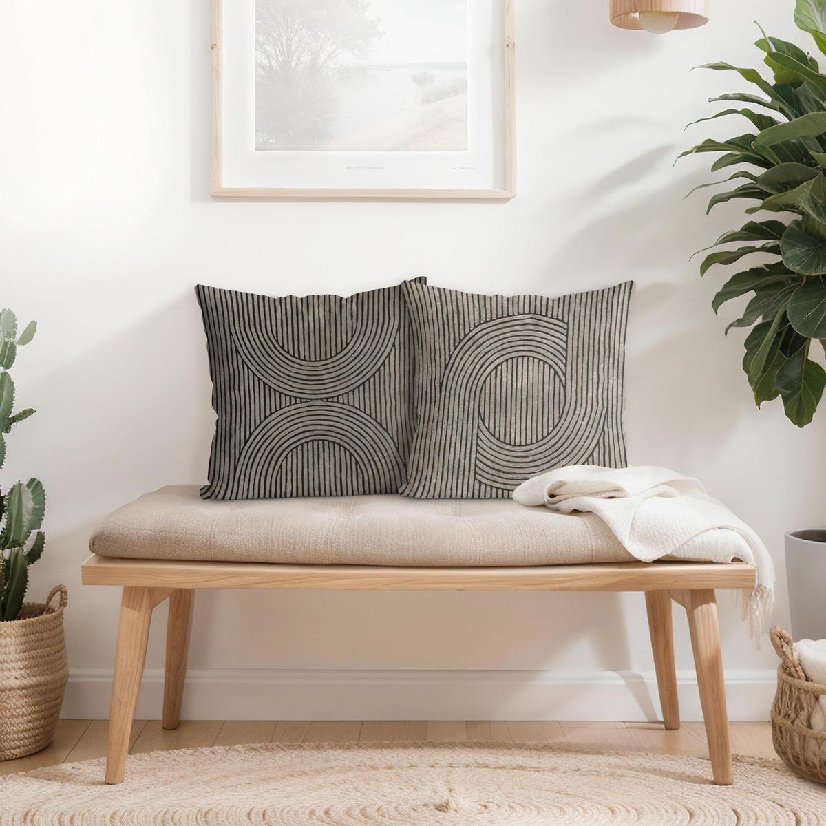 DEKOKISSEN 2er-Set Zederrillen Grau Duo 40/40 cm - Grau, Textil (40/40cm) - Bilderwelten