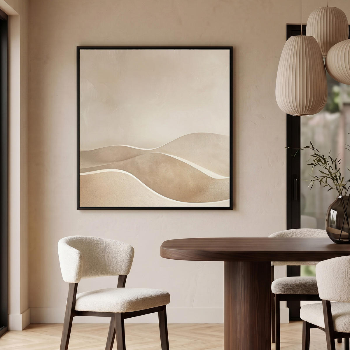 LEINWAND Bilder mit Rahmen - Beige - Natur - Abstrakt - Modern - 90x90 - Beige, Textil (90/90cm) - MuchoWow