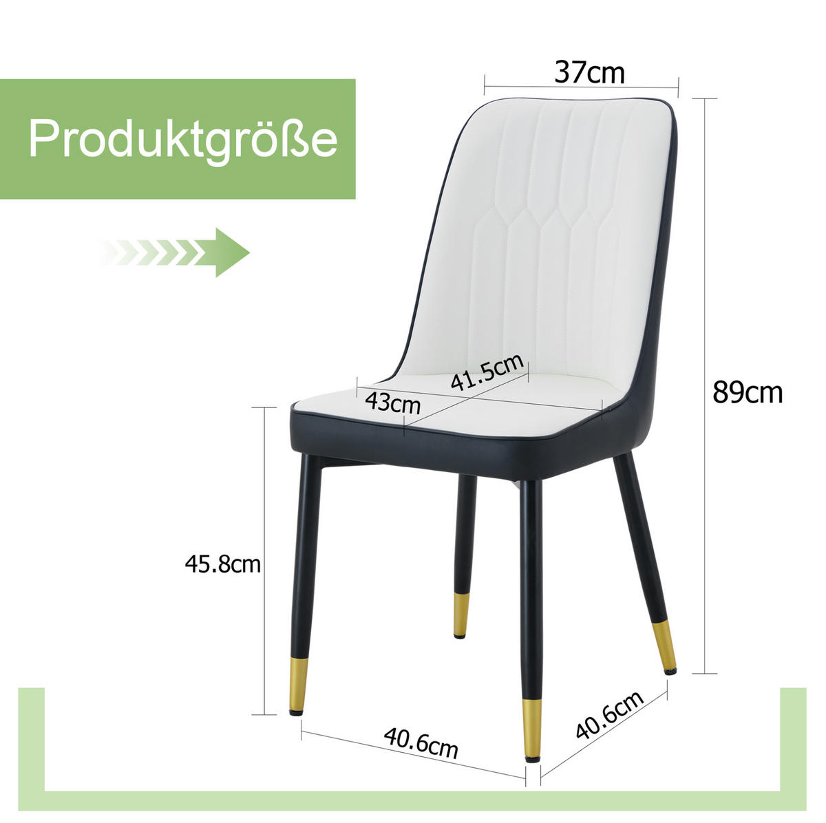 ESSZIMMERSTÜHLE 2er-Set 43 x 41,5 cm PU-Leder Weiß-Schwarz - Schwarz, Metall (41.5/89/43cm) - Meubliv