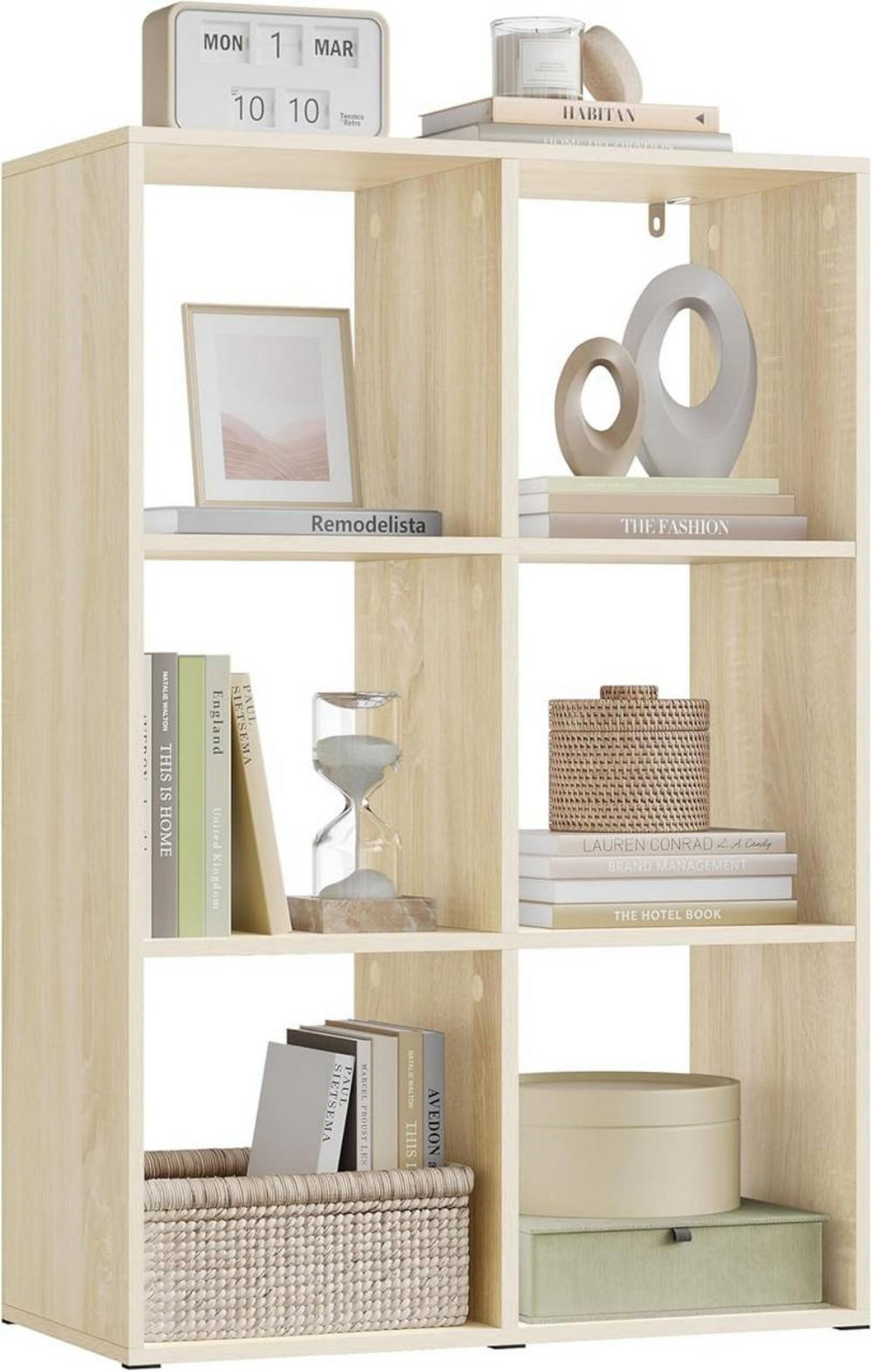 REGALE Bücherregal mit 6 Würfeln, 60x89,5x29 cm, Helle Eiche - Eichefarben, Holzwerkstoff/Kunststoff (60/89.5/29cm) - Woltu