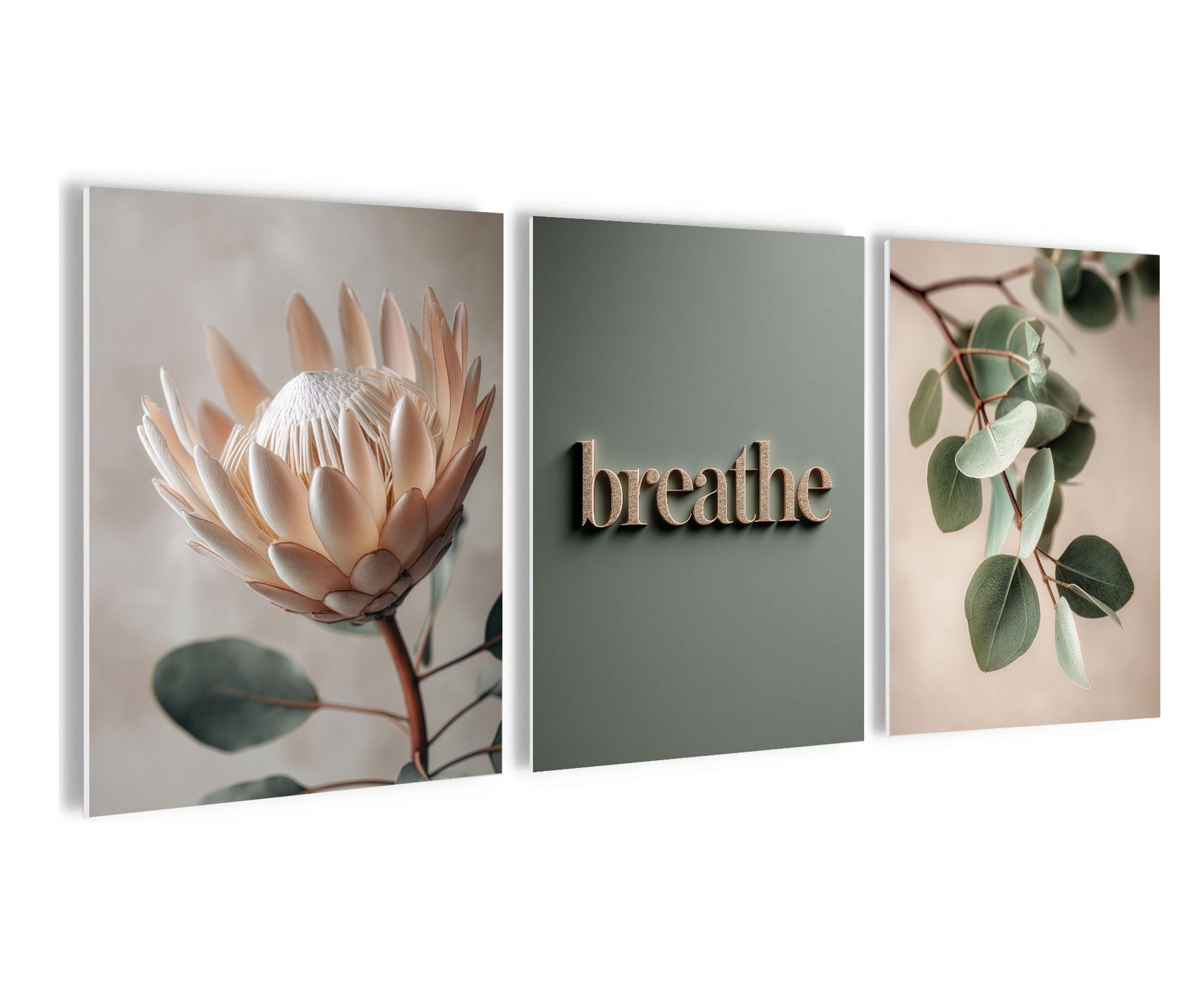 BILDERSET 3er-Set 30x40 cm Blumen salbei-grün beige - Beige, Kunststoff (30/40cm) - artissimo