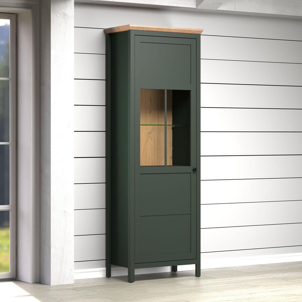 VITRINE Stanton Grün - Grün, Holzwerkstoff (69/69/198cm) - Trendteam