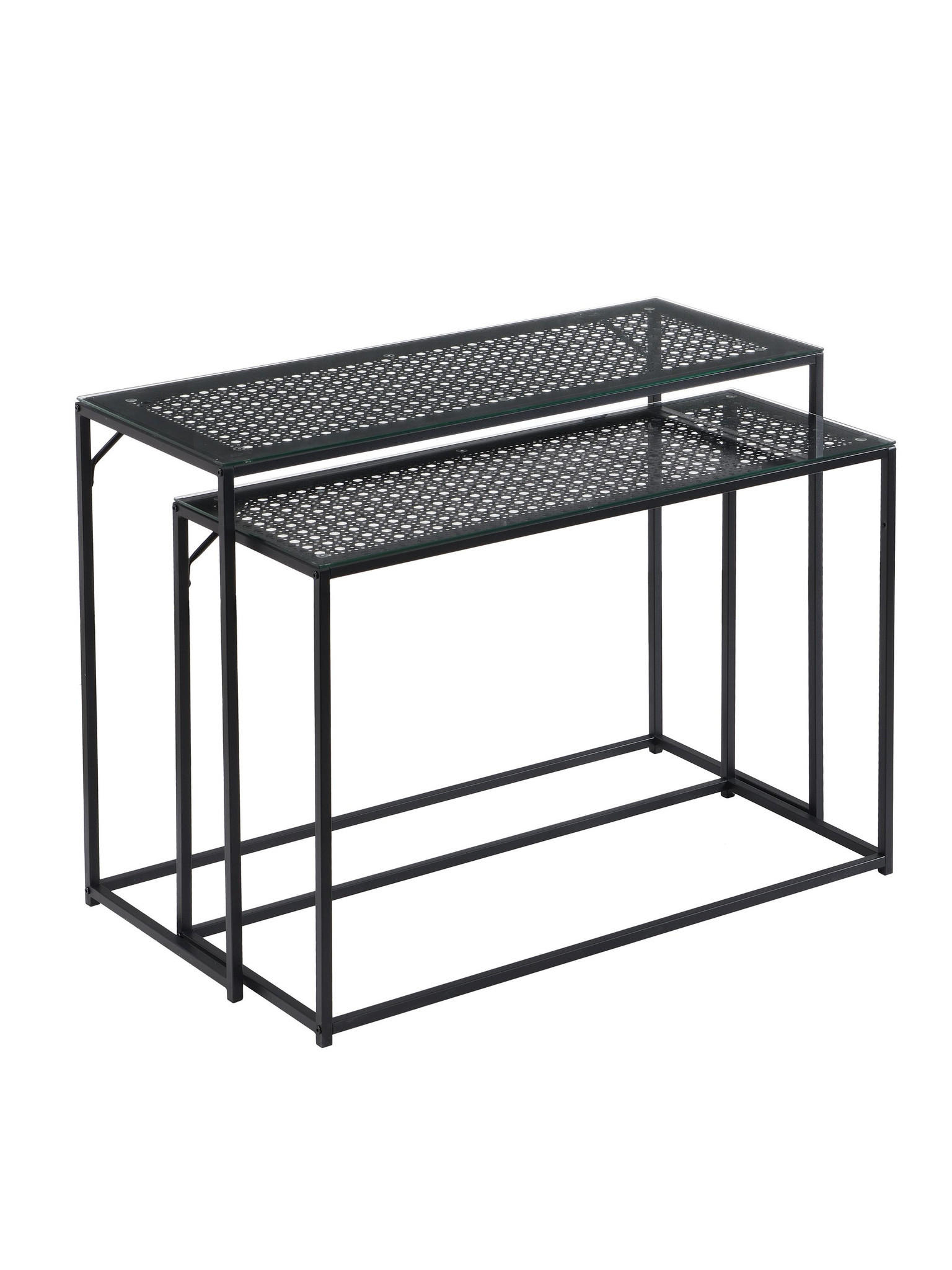KONSOLENTISCHE 2er-Set ALCUDIA, Einscheibensicherheitsglas, Schwarz, 100 x 40 x 77 cm - Schwarz, Glas/Metall (40/100/77cm) - KADIMA DESIGN