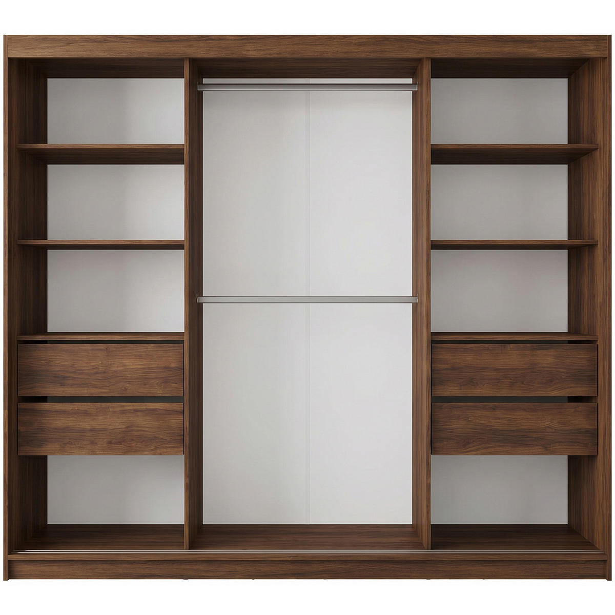SCHWEBETÜRENSCHRANK Helios II mit Schubladen und Lamellen 240/216/61 Walnuss+Schwarz - Walnussfarben, Holzwerkstoff (240/216/61cm) - Beautysofa