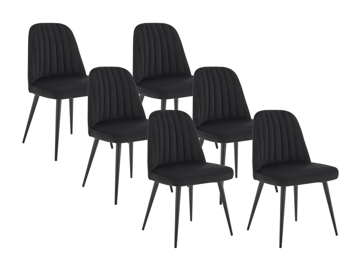 STUHL 6er-Set - Samt & Metall - Schwarz - ELEANA - Schwarz, Textil (52/81/49cm) - Vente-Unique