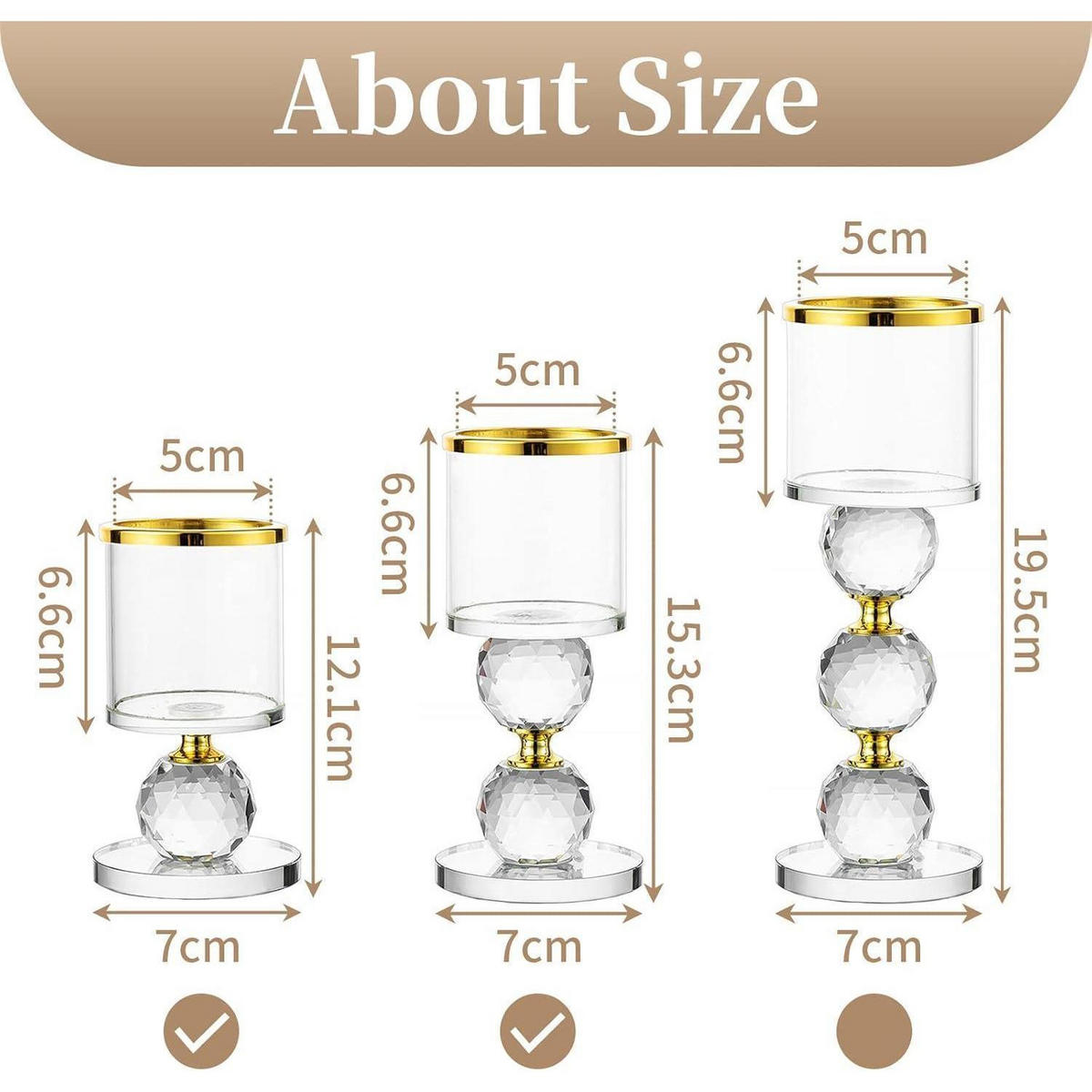 KERZENSTÄNDER 2-teiliges Set Glas Kristall Gold - Goldfarben, Glas (7/15.3/7cm)
