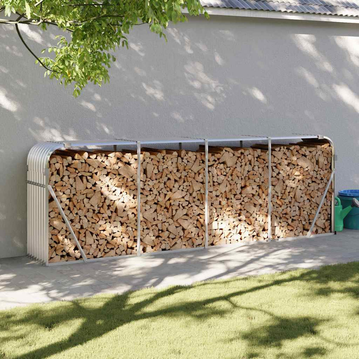 KAMINHOLZUNTERSTAND Silbern 300/45/100 Cm Verzinkter Stahl - Silberfarben, Metall (300/100/45cm) - vidaXL