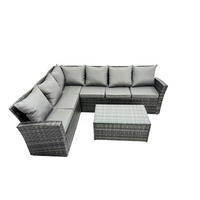 GARTENMÖBELSET linke Ecke Polyrattan Dunkelgrau 6-Sitzer - Dunkelgrau/Grau, Glas/Kunststoff - Fimous