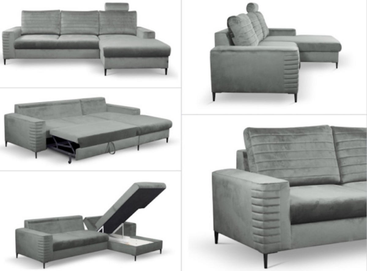 ECKSOFA Grau OLI Ausziehbar Mit Kopfstütze Und Bettkasten Rechts - Grau, Textil (165/253cm) - Sepro Meble