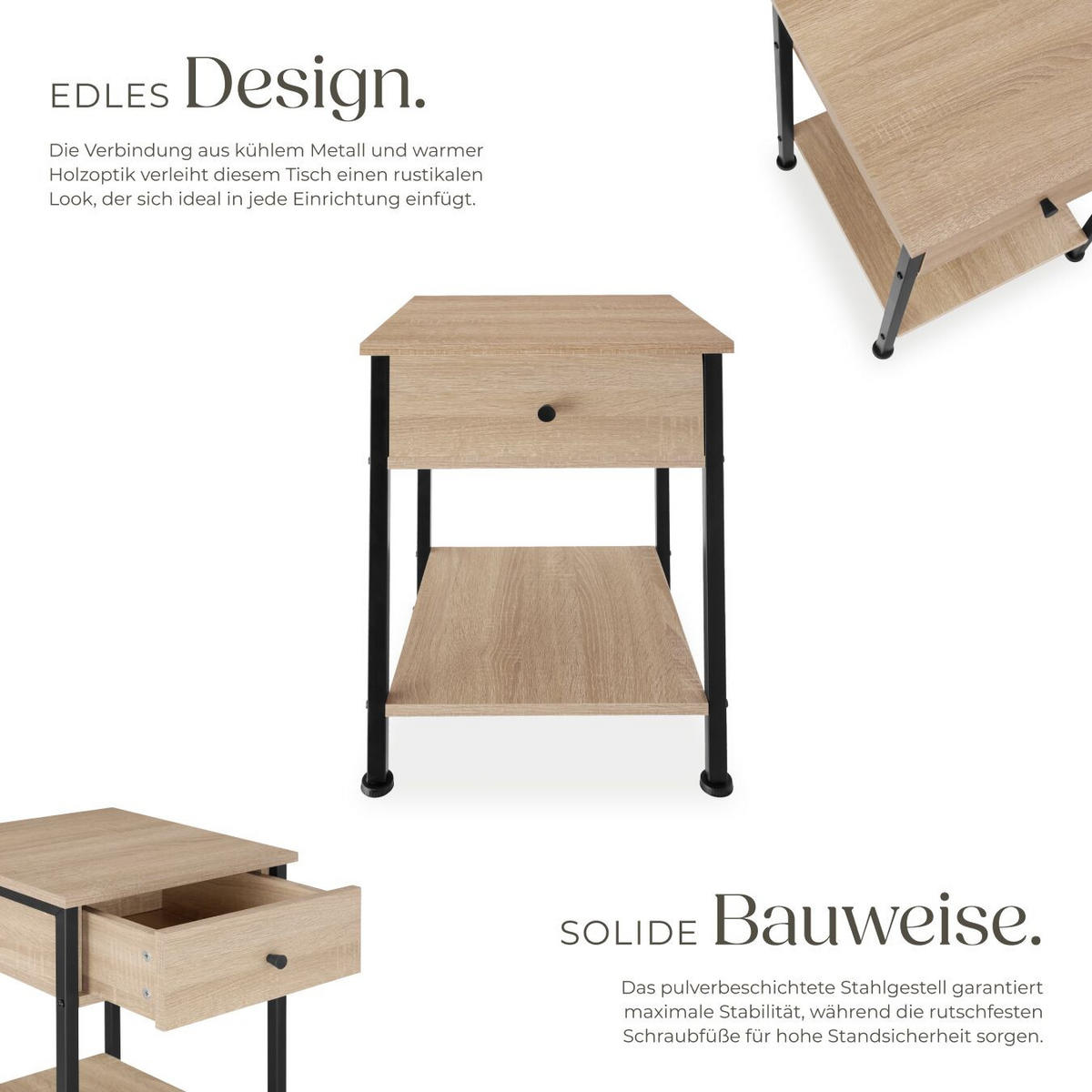 NACHTSCHRANK Bradford, 40 x 40 x 55,5 cm, Industrial Holz hell, Eiche Sonoma - Naturfarben, Holzwerkstoff (40/55.5/40cm) - tectake