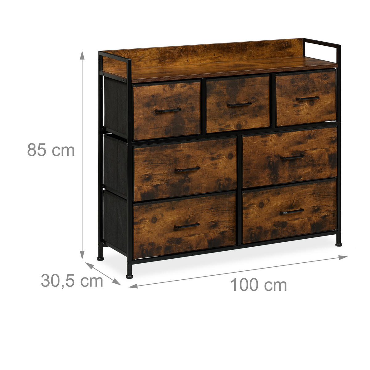KOMMODE - Schwarz/Braun, Holzwerkstoff/Kunststoff (100/85/30.5cm) - Relaxdays