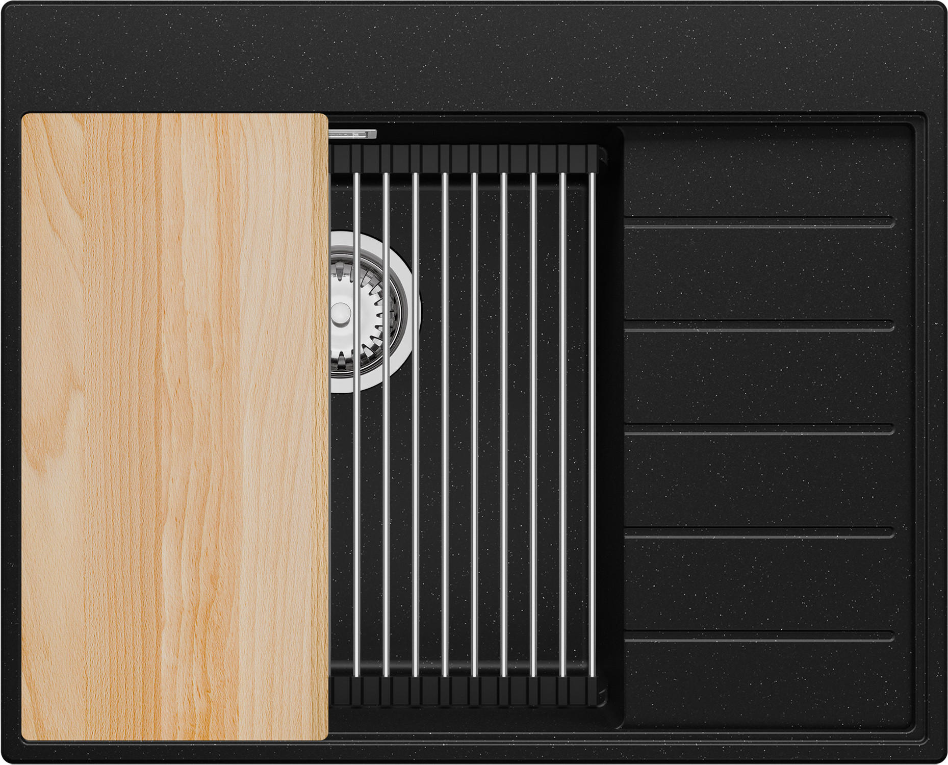 SPÜLBECKEN Sydney, 2-er set Schwarz Metallic 62/50 cm 1 Becken + Ablauf-Set + Küchenzubehörset ab 45er Unterschrank - Chromfarben/Schwarz Hochglanz, Kunststoff (62/20/50cm) - Primagran