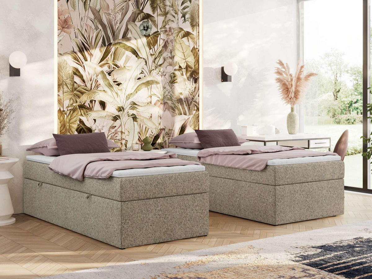 BOXBETT ZERO 90/200 - Dunkelbeige Struktur - H4 - Topper Visco - Cappuccino, Textil (90/200cm) - MKS