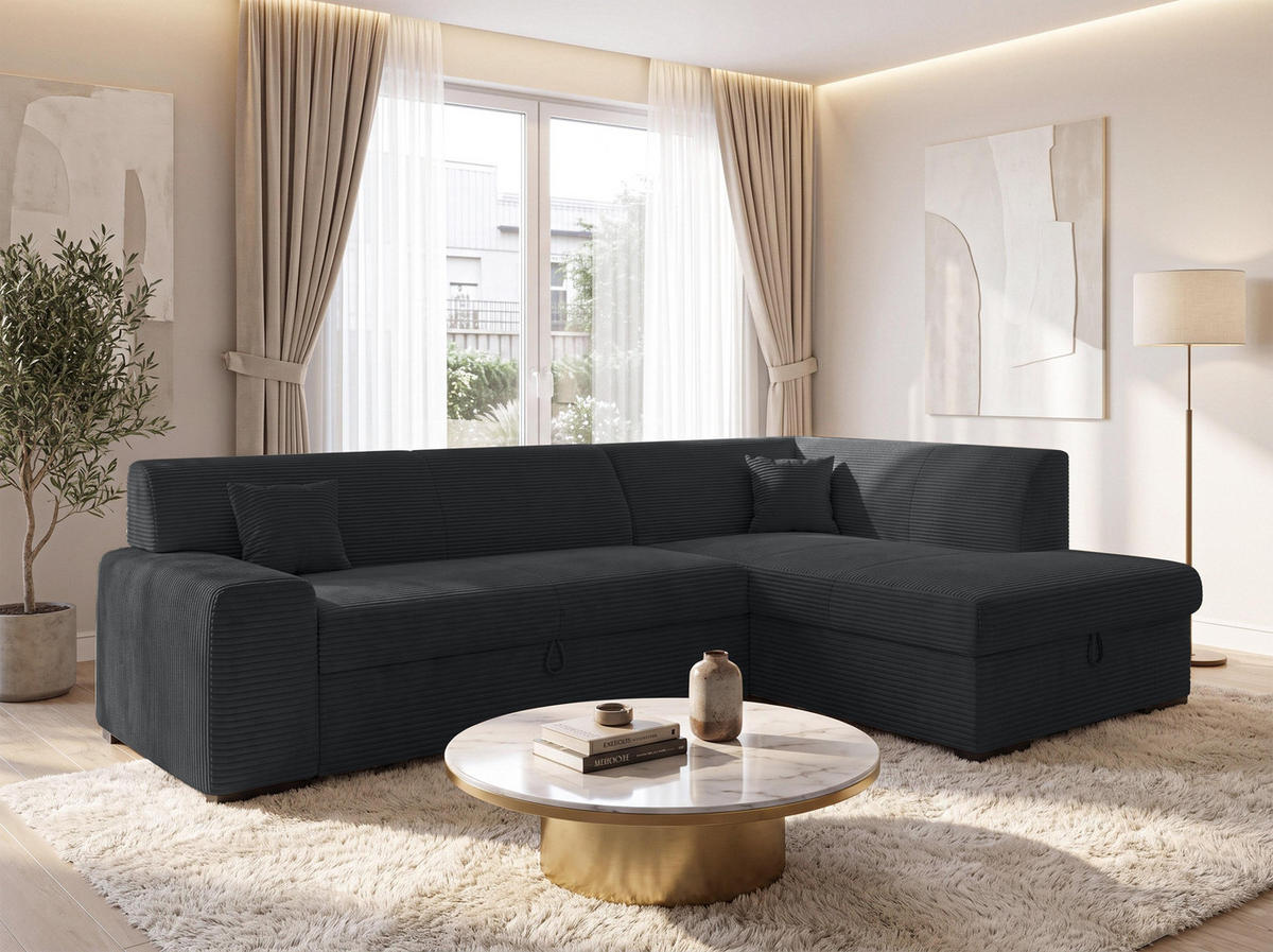 ECKSOFA L Form Minosa Schwarz 260/175/71 cm Rechts mit Schlaffunktion - Schwarz, Kunststoff/Textil (175/260cm) - AX Living